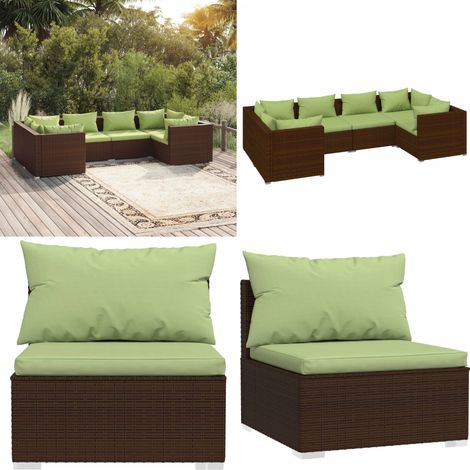 Set Divani da Giardino 6 pz con Cuscini in Polyrattan Marrone - Divano angolare - Divano centrale