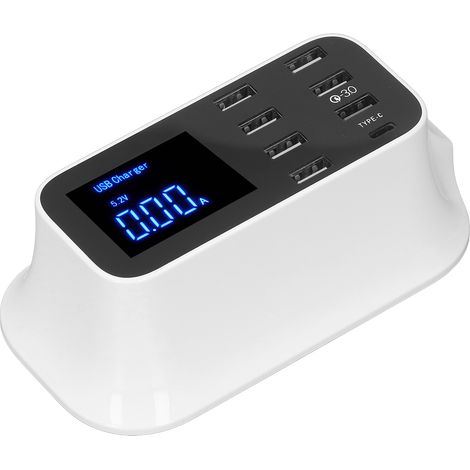 Chargeur USB 40 W avec affichage numérique LED, protection multiple, 8 ports USB, adaptateur secteur LCD AC100-240 V, prise UE (1/5)