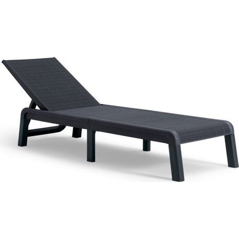 Keter – Transat bain de soleil réglable – Résine 100% recyclable – Imitation canage – Dimensions L191.5 x P58 x H34.5 cm – Gris graphite (1/5)