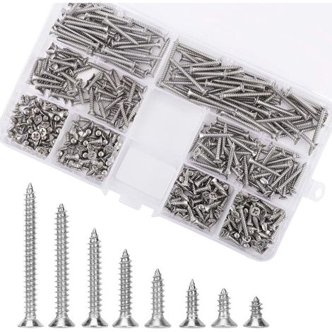 400 Pièces Vis Autotaraudeuses M3 Vis à Tête Plate Croisée, Vis à Bois Cruciforme Inox Vis à Bois Inox en Acier Inoxydable Kit de Classification de Vis à Tête Croisée (1/5)