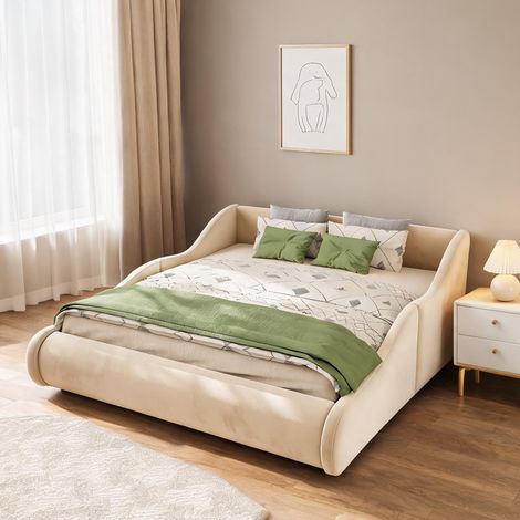 Cadre de lit beige en upholstered 212 x 149 x 59 cm (1/5)