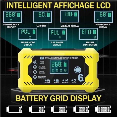 Chargeur de Batterie Intelligent 12V 6A, Chargeur pour Batterie Moto avec écran Tactile LCD, Reconditionnement Multiples et Protection Intégrée (1/4)