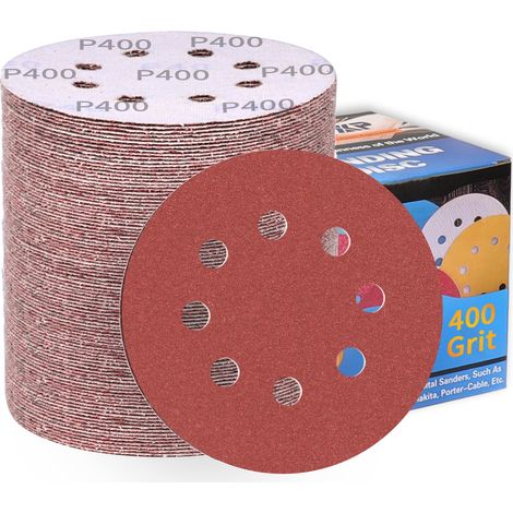 Disques abrasifs 125 mm Papier abrasif grain 400 8 trous, revêtement abrasif antiadhésif pour ponceuse orbitale aléatoire excentrique (100 pièces) (1/5)