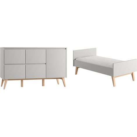 Lettino evolutivo Pinio Swing 70x140 e Cassettone 4 cassetti 1 anta Grigio e legno