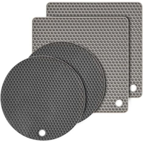 BUNTHAUS Lot de 4 (gris) protections de poêle 18 cm Résistantes à la chaleur Taille réglable Antidérapantes Protection empilable pour poêles, casseroles, bols, ustensiles de cuisine (1/5)