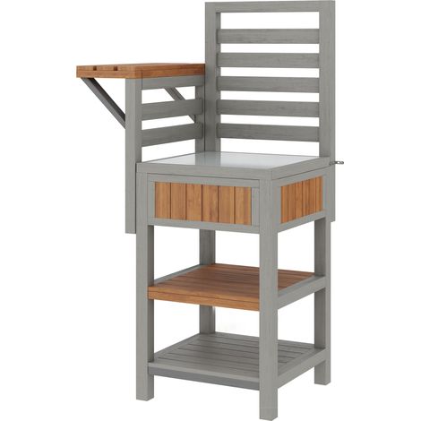 GagaArmoire de jardin en bois pour extérieur – Meuble de rangement avec plan de travail en acier inoxydable et double étagère, station de grillade, résistant aux intempéries (1/5)