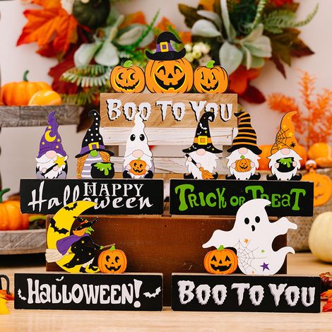 5-teiliges Halloween-Tischdekorationsset aus Holz, Tischdeko, Halloween-Zubehör, Halloween-Bastelarbeiten aus Holz, Halloween-Tischdekoration (1/4)