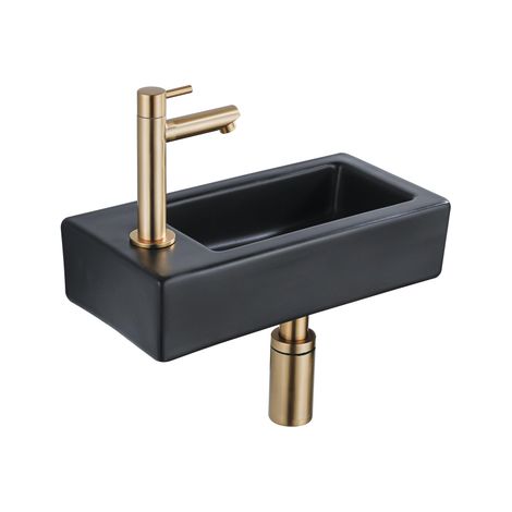 FugaFlow Efficiente Ensemble fontaine Pietra - 37,5x18,5x9cm - céramique - trou de robinet à gauche - robinet de fontaine en laiton brossé - bouchon