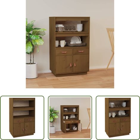 Kiefer Holz - Highboard Honigbraun 67x40x108,5 cm Massivholz Kiefer (1/5)
