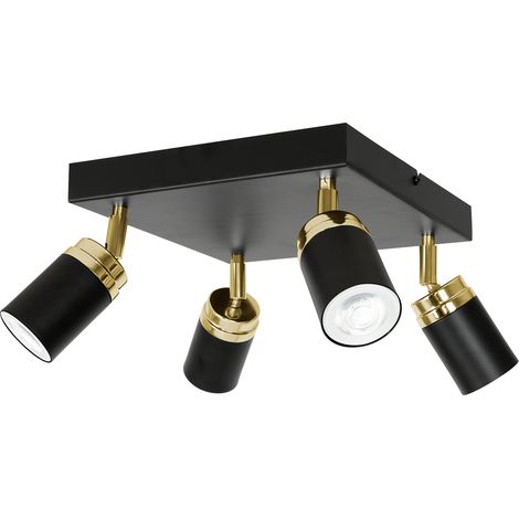 Plafonnier carré 4 spots noir/or mat GU10 Reno Luminex