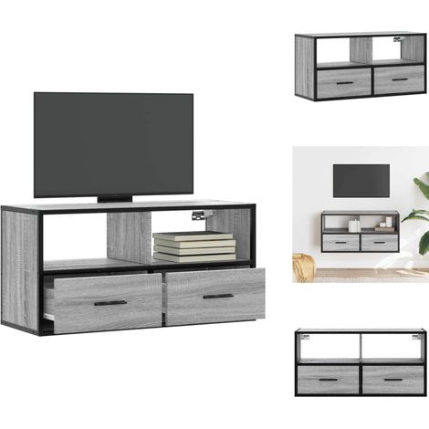 Meuble TV sonoma gris 80x31x39,5 cm bois d'ingénierie et métal - Meuble TV - Meubles TV - Support TV - Meuble HiFi (1/5)