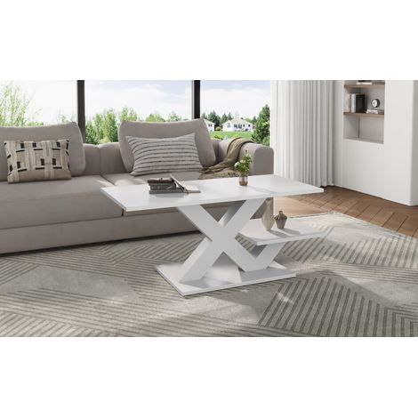 Mesa de centro de MDF blanco brillo 100 x 48 x 45 cm, rectangular, 10 kg (1/5)