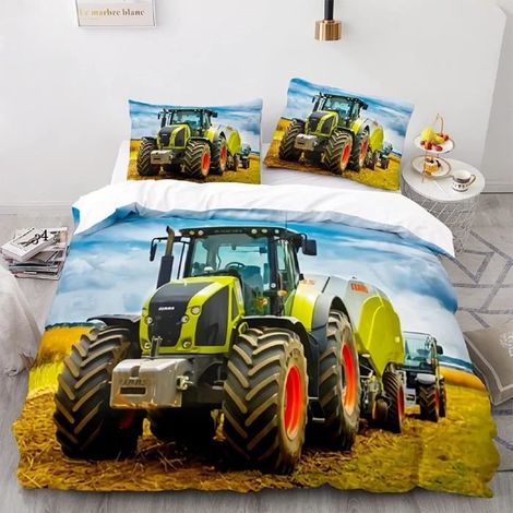 Housse de Couette Tracteur Parure de Lit 3D HD Impression Engins de Chantier Camions Pelleteuses Grues Literie 200x200cm[768] (1/4)