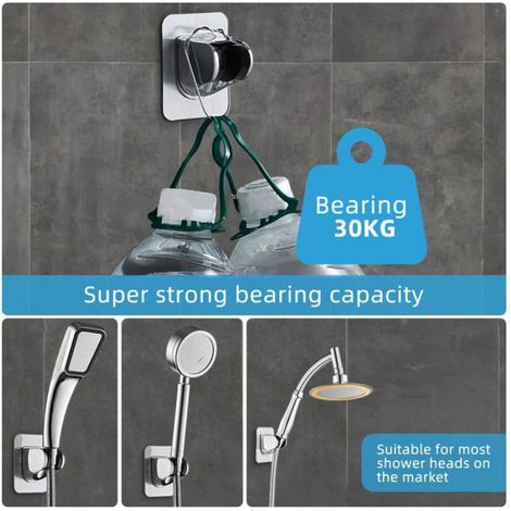 Support pommeau douche sans perçage chrome - 1, Réglable 45° charge 18kg salle bain accessoire - Chrome Aucuneary (1/5)