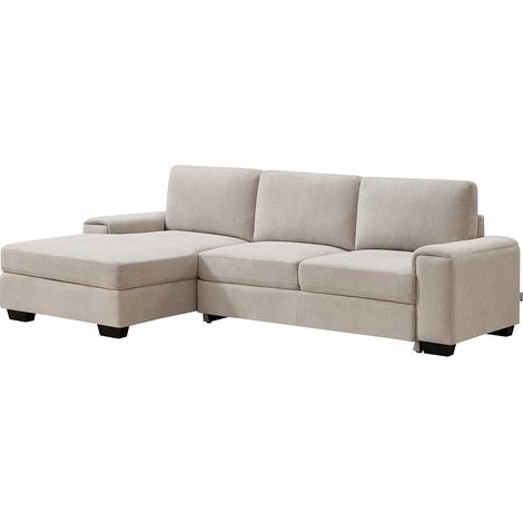 Divano letto angolare sinistro in tessuto testurizzato beige - EMBAPO (1/5)