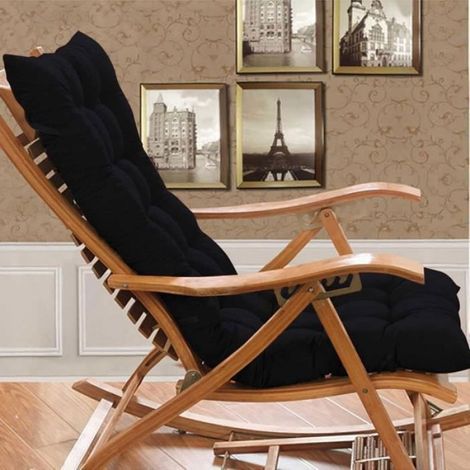 Coussin de Fauteuil à Bascule pour Terrasse de Jardin, 110 x 40cm, Grand Coussin Épais pour Fauteuil Inclinable, Noir (1/4)