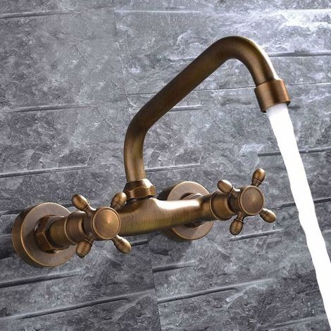 Top Mitigeur de Cuisine, Robinet de lavaboeuropéen rétro mural(Color : Bronze) (1/4)