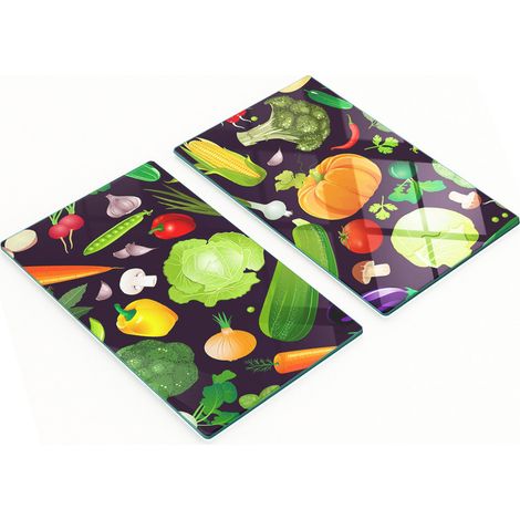 Dekorative Glas-Schneide- und Servierbretter, buntes Gemüsemotiv, 2 x 30 x 52 cm (1/5)