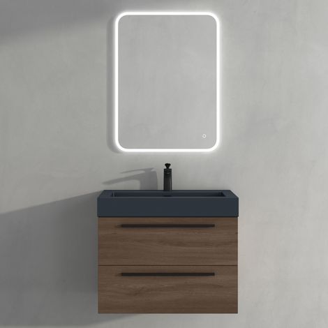 Mai & Mai Meuble de Salle de Bain Chêne 73cm Meuble sous Vasque Quadratto Meuble Suspendu avec Vasque et Miroir (1/5)