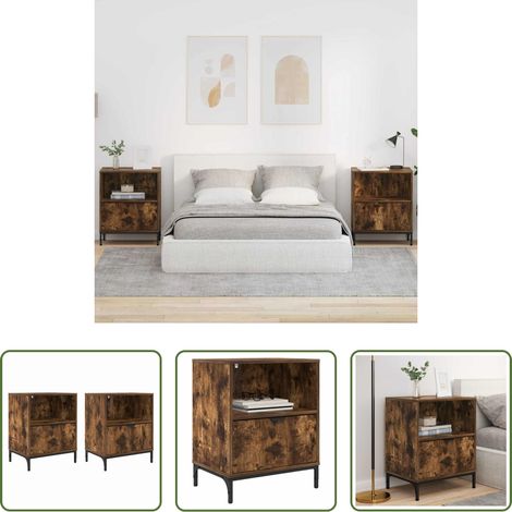 vidaXL Rangement - Cabinet de chevet avec tiroir 2 pcs Chêne fumé 49 x 36 x 61 cm (1/5)