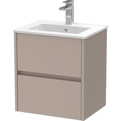 Chartley Contemporary Wall Hung 2 Drawer Vanity Basin Unit, Minimalist Basin, 500mm, Taupe (1/4)