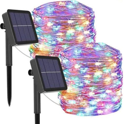 Pack Colorful Solar String Lights Outdoor, 12M 120 LEDs 8 Modes Waterproof Solar Fairy Lights Copper Wire Decorative Lighting for Home Garden Patio Party