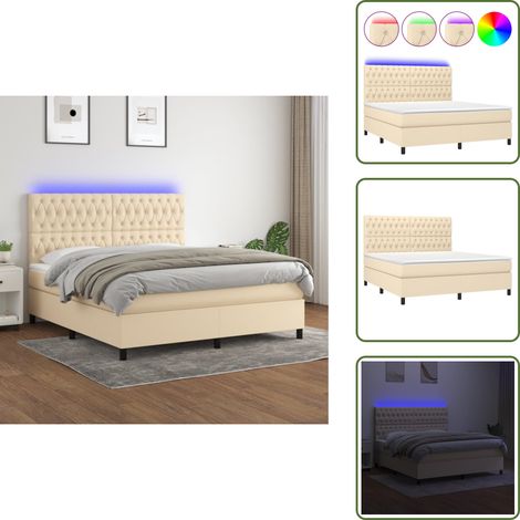 Boxspringbett mit Matratze & LED Creme 180x200 cm Stoff - Boxspringbett - Doppelbett - Cremefarbenes Bett - Bettrahmen - Lattenrost (1/5)
