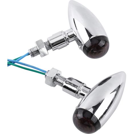 2 Clignotants Moto LED Ambre Type Balle Feux Indicateurs Lumineux Argentés (1/5)
