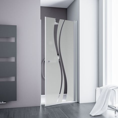 Schulte Drehtür 90x192 cm für Nische – 5 mm ESG Dekor Liane, fixil-Beschichtung, Alu-Natur, beidseitig montierbar, Serie Alexa Style 2.0
