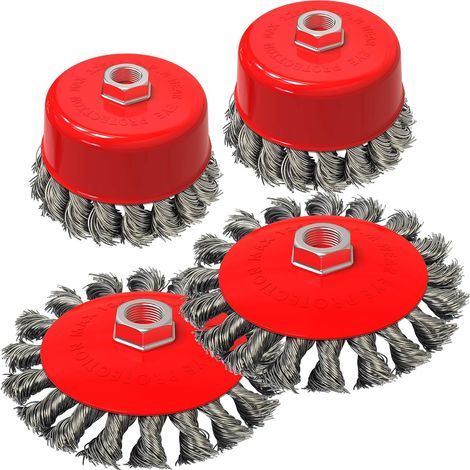 Lot de 4 brosses métalliques à nœud torsadé pour nettoyage de soudure, s'adapte à n'importe quelle meuleuse d'angle de 125mm avec filetage M14, tailles de brosse de 75mm et plat de 100mm (1/5)