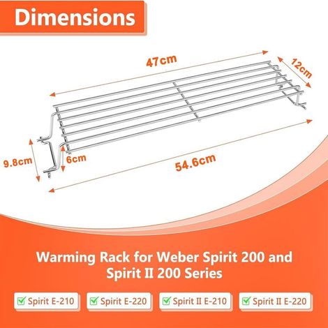47 cm Warmhalterost aus Edelstahl 69866 für Weber Spirit E/S-210 220 (mit vorderen Brennerknöpfen), NICHT GEEIGNET für Spirit II E/S 210 Modelle (1/5)