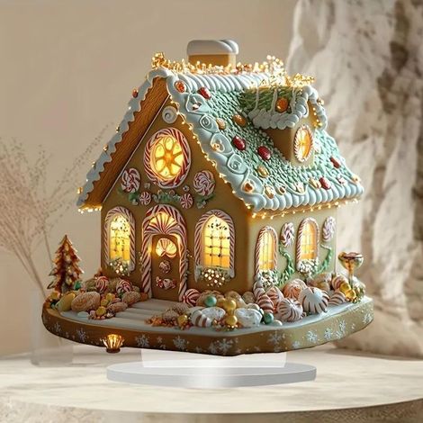 Maison en pain d'épice de Noël à poser sur une table, décoration de style bohème (1/5)