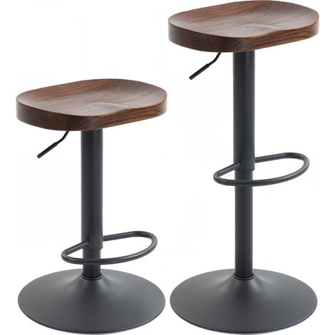 Lot 2 Tabourets Bar Justo Design Industriel Bois Métal Marron Foncé Noir (1/5)