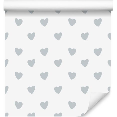 Carta da parati con cuori bianchi e grigio chiaro 50x1000 cm (1/5)