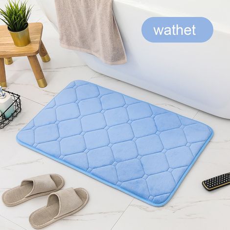 Tapis De Bain En Mousse À Mémoire De Forme - 15 mm D'Épaisseur - Antidérapant PVC - Absorbant Rapide - Pour Salle De Bain Toilette Lavabo - 40 x 60 cm - Bleu (1/5)