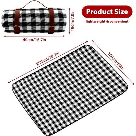 Picknickdecke, Picknickmatte, 150 x 200 cm Picknickdecke, sandfreie Stranddecke, schwarz-weiß kariert (1/4)