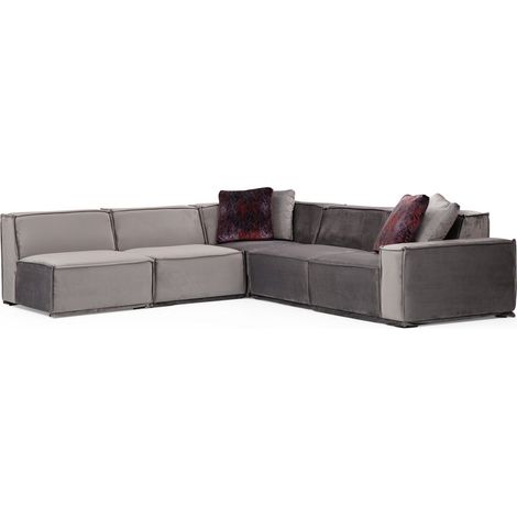 Canapé d'angle modulable velours gris Kego L 300 x P 276cm angle droit-angle droit (1/5)