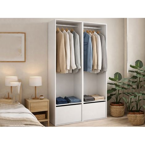 Dmora - Guardaroba grande Brealone, Mobile camera da letto, Cabina armadio portabiti, Armadio appendiabiti, 120x45 h205 cm, Bianco e Rovere (1/5)