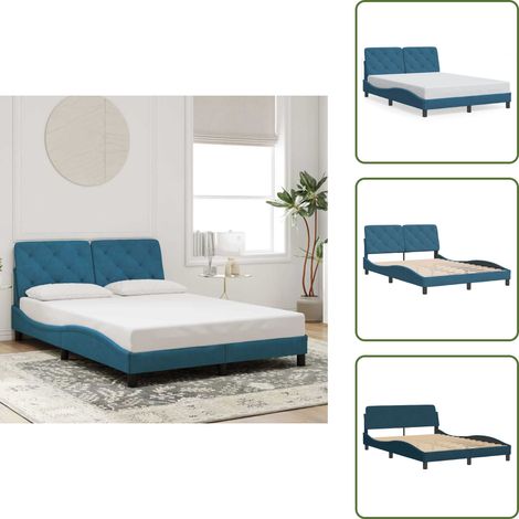 Cadre de lit sans matelas bleu 140x200 cm velours - Lit Double - Lit Plateforme - Cadre De Lit - Literie - Meuble Chambre (1/5)
