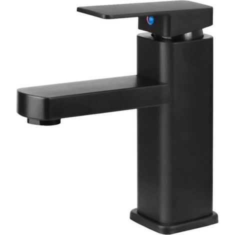 Schwarzer Waschtisch-Mischbatterie aus Aluminiumlegierung, Warm- und Kaltwasseranschluss. Geeignet für WC und Badezimmer, modernes Design. (1/5)