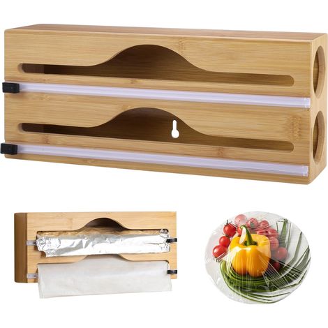 Distributeur Papier Aluminium et Film Distributeur Film Alimentaire 33x14x7cm Distributeur de Film Plastique Film Coupe-Capsule pour Tiroir de Cuisine (1/5)