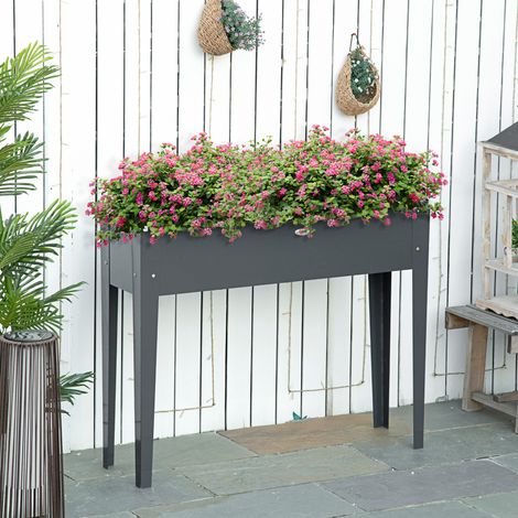 Quadratisches Hochbeet mit Abflussloch, verzinkter Stahl, 100 x 30 x 80 cm, grau