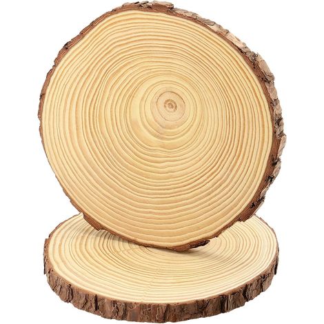 Lot 2 rondelles bois naturelles – Ø 23–25 cm, sans trou, pour gros projets déco/mariage (1/4)
