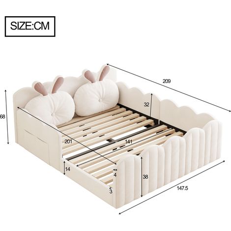Polsterbett aus Holz in Beige 209 x 147.5 x 68 cm HOMAIRE (1/5)