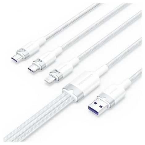Cable USB 2.0 Lightning Vention CTRWG/ USB Macho/ USB Tipo-C Macho - MicroUSB Macho - Lightning Macho/ 1.5m/ Blanco