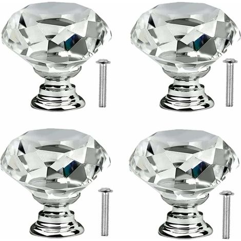 ZVD pomos de cristal con forma de diamante para puerta de armario, tiradores de cajón con tornillos para aparador de cocina, manijas de puerta de vidrio de 30 mm. (1/4)