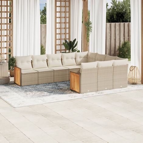 Ensemble Salon Jardin 10 Places Résine Tressée Beige avec Coussins Amovibles - Canapé, Sièges Centraux et d'Angle Modulables (1/4)