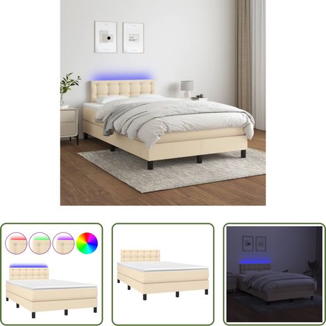 vidaXL LED-Streifen - Boxspringbett mit Matratze & LED Creme 120x200 cm Stoff (1/5)