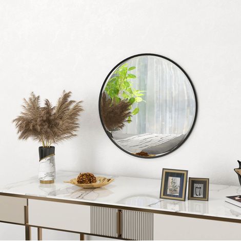 Espejo mural redondo Ø61 cm con marco de aluminio negro HAVRYA (1/5)