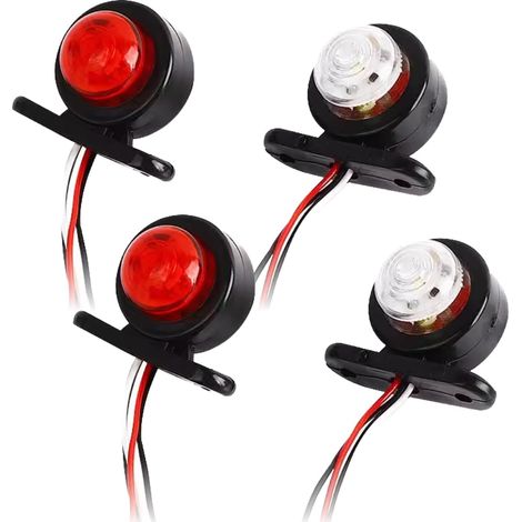 Set of 4 Red White Side Marker Lights 12v 24v Large Circular Double Sided Display for Trailer Truck Van High Visibility LED Light for Road Safety (1/5)